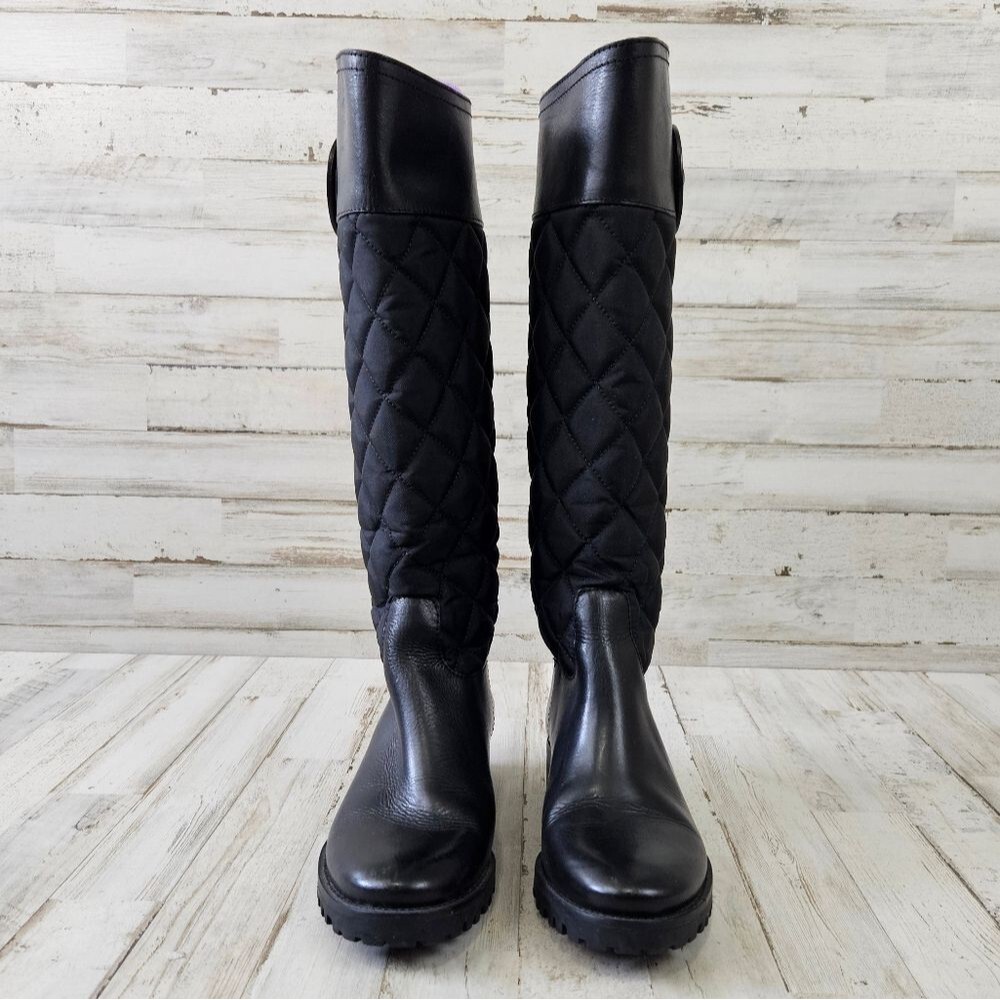 Tory Burch Rowan Solid Black Quilted Logo Tall Ri… - image 2